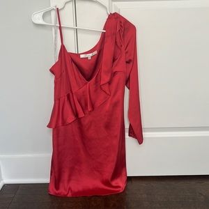 Loves and Friends red satin one sleeve mini dress